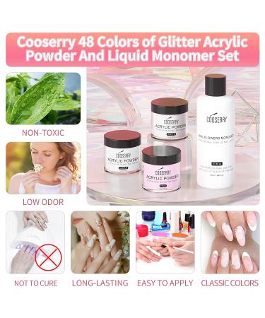 Cooserry 48 Colors Acrylic Nail Kit with Drill and UV Light - Glitter Acrylic Powder Set for Nail Beginners - Buy Online on GoSupps.com