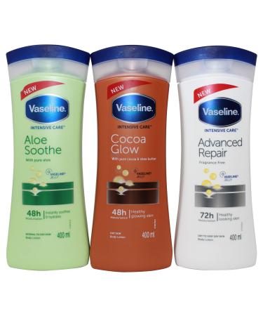 Vaseline Lotion Intensive Care 13.5 Ounce Variety Pack Advanced Repair Unscented Aloe Soothe Cocoa Glow 13.5 Fl Oz (Pack of 3) - Buy Online on GoSupps.com
