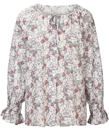 Womens Bohemian Floral Print Ruffled Top | Fall Long Sleeve Blouse 2022 | V Neck Lace Up Sweatshirt - XX-Large Gray - Buy Online on GoSupps.com