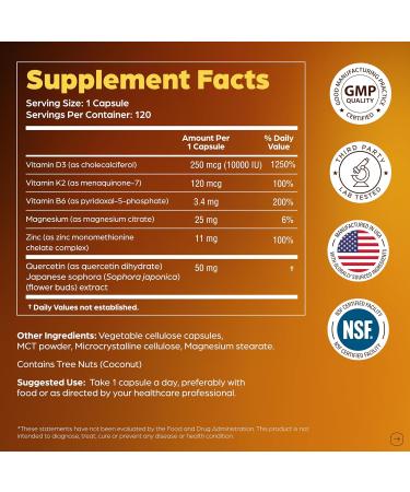 Sandhu's Vitamin D3 K2 10000 IU Bundle with Zinc Quercetin & Magnesium Glycinate Capsules (120 Count Each) | for Men & Women - Buy Online on GoSupps.com