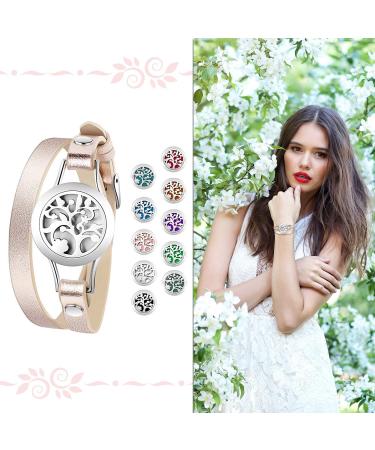 Avaner Essential Oil Diffuser Bracelet | Elegant Stainless Steel Tree of Life Design | Women's Aromatherapy Bangles with 10 Cotton Pads - Buy Online on GoSupps.com
