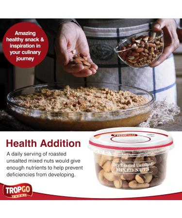 Tropgo Dry Roasted Unsalted Mixed Nuts 190g - Nuts in Resealable and Recyclable Tub - Wholesome Trail Mix with Fibre Protein and Essential Minerals - Healthy Snacks for All Ages - Buy Online on GoSupps.com