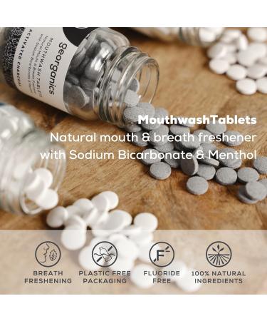 Georganics - Organic Natural Mouthwash Tablets - Mouth and Breath Freshening Tablets with Sodium Bicarbonate and Menthol - Vegan SLS Cruelty and Fluoride Free - Activated Charcoal - 180 Tablets - Buy Online on GoSupps.com
