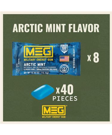 MEG Military Energy Gum | 100mg of Caffeine Per Piece - Arctic Mint - Pack of 8 - Buy Online on GoSupps.com