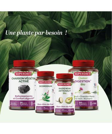 SUPERDIET - BLOTTING QUATUOR - Activated vegetable charcoal Brewer's yeast Propolis Fennel Made in France 150 capsules - Buy Online on GoSupps.com