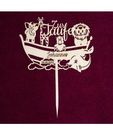 Personalized Noah's Ark Baptism Cake Topper - Custom Name & Date - Unique Cake Decoration for Baptism Celebrations - Buy Online on GoSupps.com