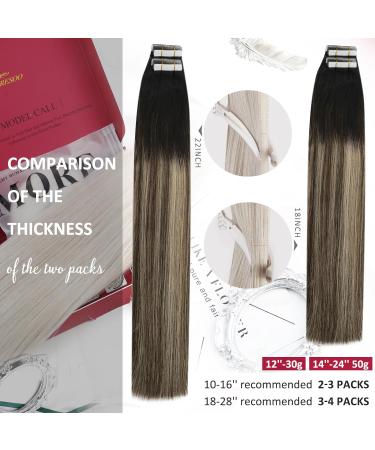 Moresoo 22 Inch Tape in Human Hair Extensions Natural Black to Dark Brown with Caramel Blonde Balayage - Remy Tape in Extensions 20pcs/50g #1B/3/27 - Buy Online on GoSupps.com