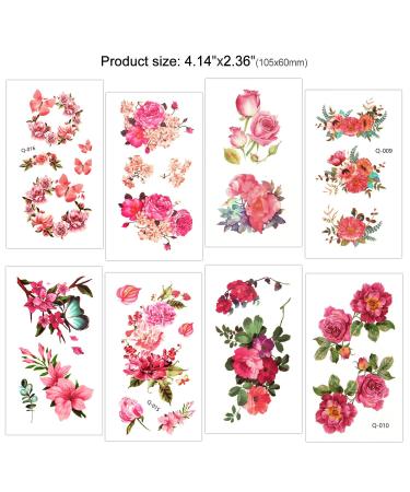 Konsait Flower Temporary Tattoos - 32 Sheets Adult Waterproof Body Art Sticker for Women - Rose, Butterfly, Plum, Lotus, Lavender Designs - Buy Online on GoSupps.com