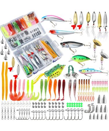 TCMBY 327PCS Fishing Lure Tackle Bait Kit Set for Freshwater Fishing Tackle Box with Tackle Included Fishing Gear, Crankbait, Soft Worm, Spinner, Spoon, Topwater, Hook, Jigs for Bass Trout.