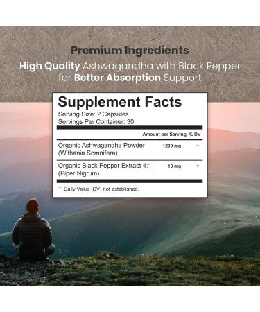 100 Supps Ashwagandha with Black Pepper 1,200 mg | 60 Veggie Capsules, 30-Day Supply | Made with Organic Ashwagandha, Gluten-Free, Manufactured in USA - Buy Online on GoSupps.com