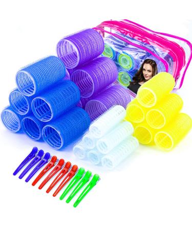 34 Hair Curlers Rollers Set, 4 Size No Heat Hair Roller for Short Medium Long Hair, Include 10 Hair Clips for Women DIY Curly Hairdressing (20/28/36/44mm)