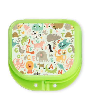 Retainer Cases Cute  Retainer Holder Case 1 Pack  Aligner Case with Funny Cartoon  Night Guard Case with Animals Patterns (Green)