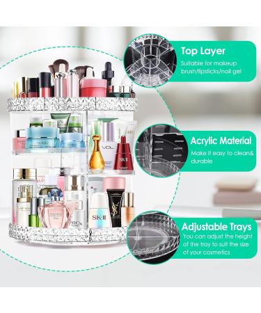 360 Rotating Makeup Organizer | Adjustable Cosmetic Storage with Large Capacity | Clear Acrylic Display Case for Brushes & Lipsticks - Buy Online on GoSupps.com