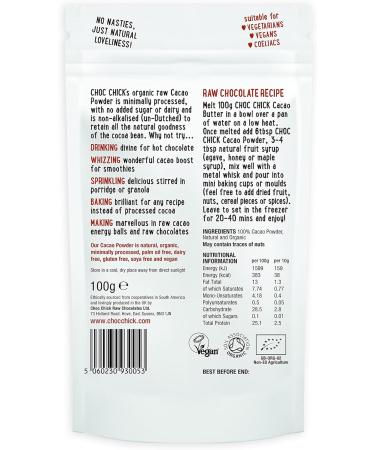 Choc Chick Organic Raw Cacao Powder 100g - Sugar Free | Vegan | Gluten Free - Pack of 1 - Buy Online on GoSupps.com