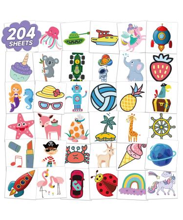 EMOME 204 Sheets Individually Wrapped Tattoos for Kids Kids Temporary Tattoos for Birthday Party Favors Supplies Goodie Bag Stuffers Waterproof Kids Fake Tattoos Stickers