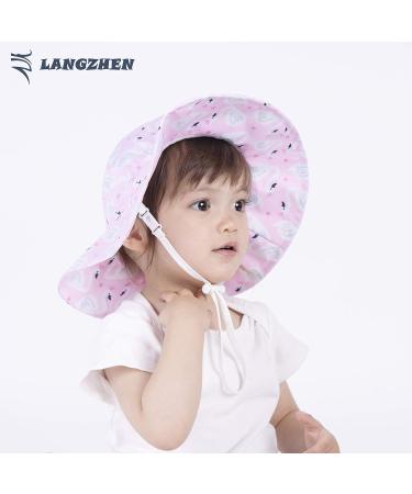 LANGZHEN Beach Sun Protection Hat for Baby Girls | Adjustable Toddler Kids Hat with Chin Strap | Swans-Pale | 1-2 Years - Buy Online on GoSupps.com