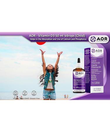 AOR Kids Vitamin D3 400 IU Drops 50 ml - Vegan Vitamin D3 Supplement - Organic Cholecalciferol with Calcium for Children - No Preservatives or Sugar - Gentle Support for Strong Bones & Immune Function - Buy Online on GoSupps.com