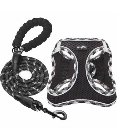 Haapaw dog harness and leash set no pulling adjustable reflective step-in-puppy harness with thick padded vest for extra small/small medium-sized dogs black L (breast 45.7-50.8 cm weight 6.4-8.6 kg)