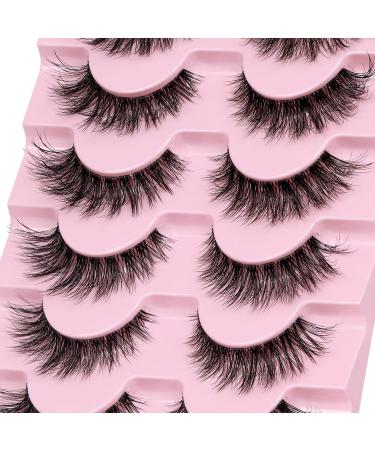 Veleasha Natural Fluffy Cat Eye Lashes | 7 Pairs C Curl 8-15mm Faux Mink Eyelashes - 100% Handmade | Soft Clear Band False Eyelashes (C01 - Buy Online on GoSupps.com