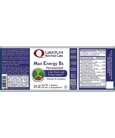 Quantum Nutrition Labs Max Energy Bs Probiotic - Fermented High Potency Vitamin B Formula - Energy Booster for Brain & Liver - Plant-Based Liquid Drops - 2 Fl oz - Buy Online on GoSupps.com