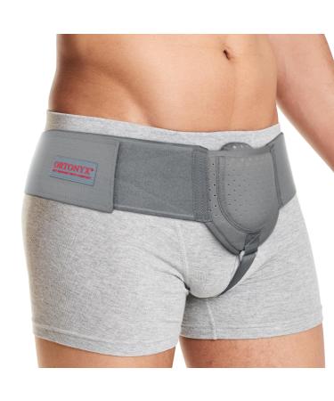 ORTONYX Inguinal Groin Hernia Belt for Men and Women with Removable Compression Pad and Adjustable Waist Strap Hernia Support Truss for Inguinal Incisional Hernias Left/Right Side - Gray L/XXL L/XXL Gray