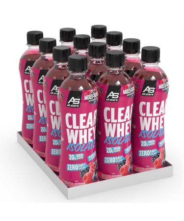 All stars Clear Whey Isolate delicious fruity protein drink without added sugar refreshing drink for athletes with high -quality whey protein isolate with only 79 calories 12 x 500ml mixed berry 6 l (1 Pack)
