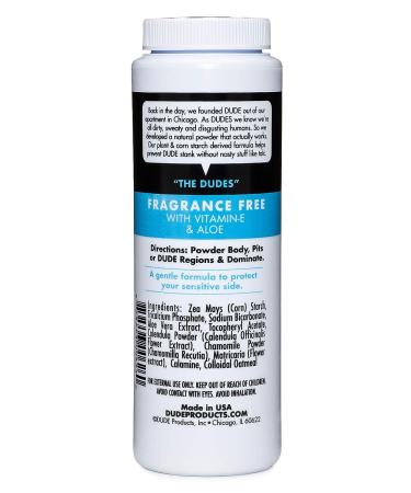 DUDE Body Powder 4oz Fragrance Free with Chamomile & Aloe - Talc & Corn-Starch Based Deodorizer for Men - Buy Online on GoSupps.com