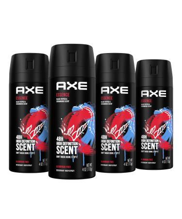 AXE Body Spray Deodorant for Long Lasting Odor Protection Essence Black Pepper & Cedarwood Men's Deodorant Formulated Without Aluminum 4 Ounce (Pack of 4)
