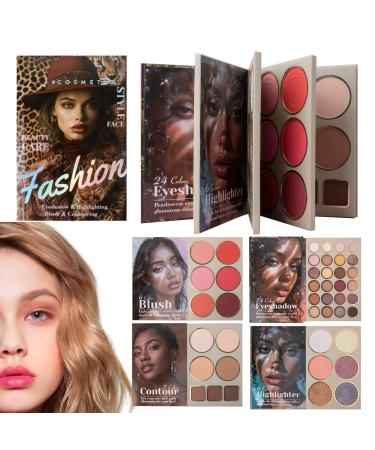 Face Palette - Blush Powder Highlighter and Contour 4 Layers Cosmetic Palette Set Pigmented Eyeshadow Palette | For Women Girls Skin Types Birthday Christmas Party Date Vacan