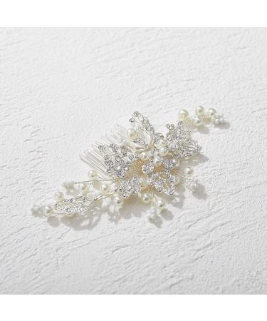 SWEETV Rhinestone Pearl Bridal Hair Comb Clip - Wedding Accessories for Bride Bridesmaid in Silver - Buy Online on GoSupps.com