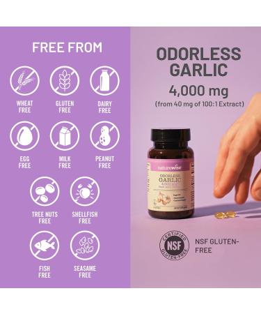 NatureWise Odorless Garlic Supplement 4000mg - Ultra Potent 100:1 Extract - Healthy Cholesterol Formula Heart Health Support - Non-GMO Gluten Free with Halal Gelatin - 60 Count 30-Day Supply 60 Count (Pack of 1) - Buy Online on GoSupps.com