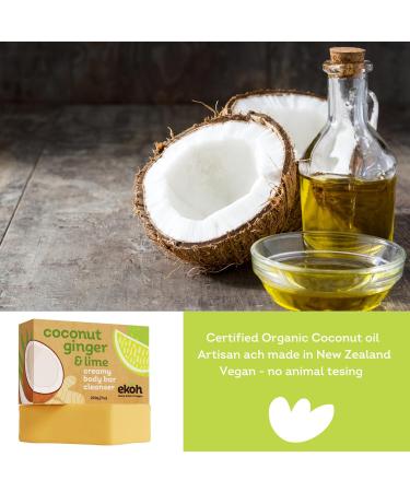 EKOH Organic Coconut Body Soap Bar - Vegan All-Natural Face & Body Wash - Eco-Friendly Ginger Lime Soap Made in New Zealand - 200g for All Skin Types - Buy Online on GoSupps.com