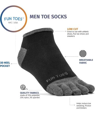 FUN TOES Men's Toe Socks 6-Pack - Lightweight & Breathable - Size 6-12 Black - Buy Online on GoSupps.com