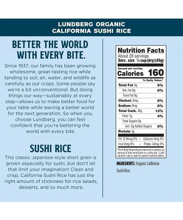 Lundberg Family Farms Organic California Sushi Rice - Japanese Style Short Grain, Sticky & Delicious - 32 oz 2-Pack, Non-GMO, Gluten-Free, USDA Certified Organic, Vegan & Kosher - Buy Online on GoSupps.com
