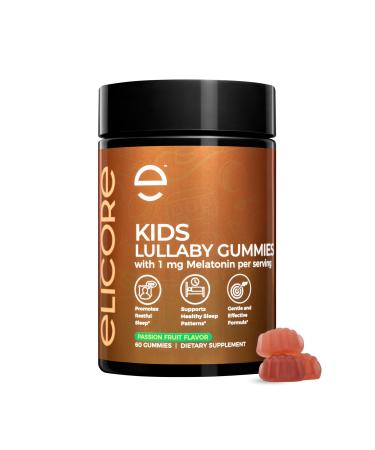 ELICORE Kids Lullaby Melatonin Gummies 1mg Sleep Gummies for Children, Organic Melatonin Supplement for Healthy Sleep Support Non-GMO, Allergen-Free, Natural Passion Fruit Flavor, 60 Count