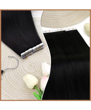 Sunny Jet Black Tape in Hair Extensions - 20pcs, 50g, 22 Inch, Real Human Hair for Black Women - Buy Online on GoSupps.com