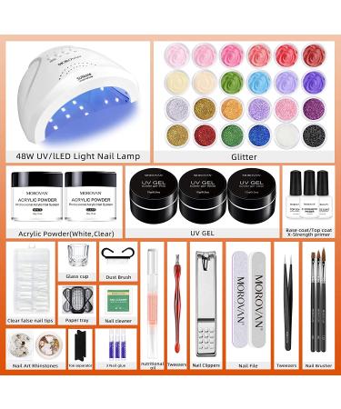 Morovan Acrylic Nail Kit with UV Lamp and Glitter Powders - Professional Nails Set for Extensions - Beginner's Pink, White & Clear Acrylic - Buy Online on GoSupps.com