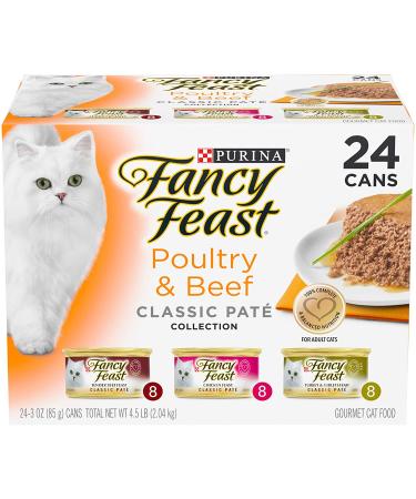 Purina Fancy Feast Grain Free Wet Cat Food Variety Pack - Poultry & Beef (24 x 3oz Cans) - Buy Online on GoSupps.com