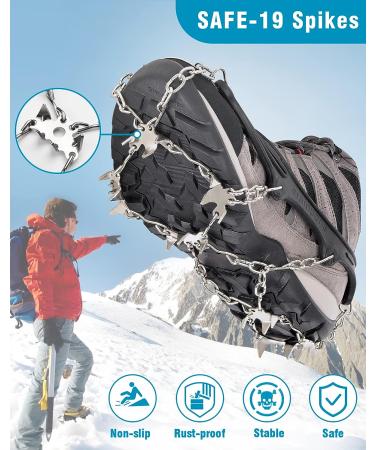Greatever Anti-Slip Ice Cleats for Hiking Boots - 19 Stainless Steel Spikes - Snow Grips for Shoes - Safe Traction for Hiking, Fishing, Climbing - Medium, Black - Buy Online on GoSupps.com