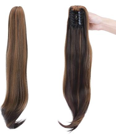Claw Ponytail Hair Extension Cute Clip In On Ponytail With Claw Jaw Hairpiece Straight to Small Wave Wavy Tail Synthetic Heat Resistant Hair for Daily Use 22inch Ombre Dark Brown mix Sandy Blonde - Buy Online on GoSupps.com