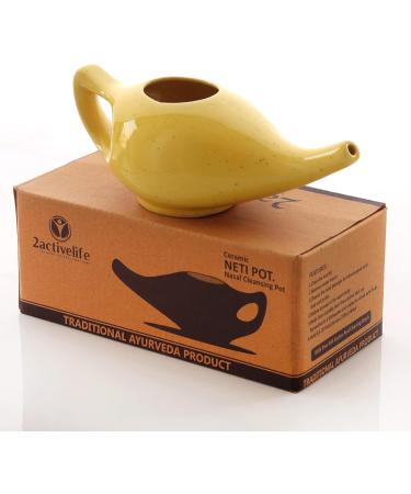 2activelife Porcelain Ceramic Neti Pot with Salt - 225ml Capacity - Crackle Yellow - Nasal Cleansing Sinus - Buy Online on GoSupps.com