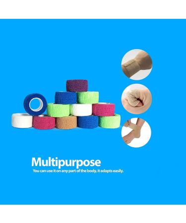 Buy Self Adhesive Bandage Wrap - Non-Woven Breathable & Water-Resistant Vet Wrap - 12 Multicolor Rolls 1 x 5 Yards for First Aid - Buy Online on GoSupps.com