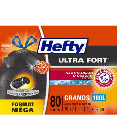 Hefty Garbage Bags Ultra Strong Large 100 Litres Black Drawstring Arm & Hammer odour neutralizer 80 Bags Ultra Strong Drawstring - Buy Online on GoSupps.com