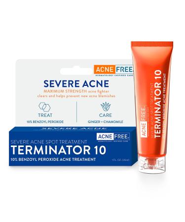 AcneFree Terminator 10 Acne Spot Treatment with Benzoyl Peroxide 10% Maximum Strength Acne Cream Treatment, 1 Ounce - Pack Of 1 1 Ounce (Pack of 1)