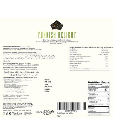 Cerez Pazari Turkish Delight Pistachio Candy 14.8oz Gift Box | Gourmet Vegan Sweets | Traditional Lokum Soft Candy Dessert | Glucose Free | 42 Pcs - Buy Online on GoSupps.com