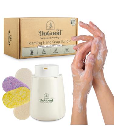 DoGood Foaming Hand Soap Starter Kit Refillable 350 mL Ceramic Dispenser & 4 Scented Tablets Eco-Friendly Zero-Waste Foam Soap (Lavender Lemon Eucalyptus Sandalwood)