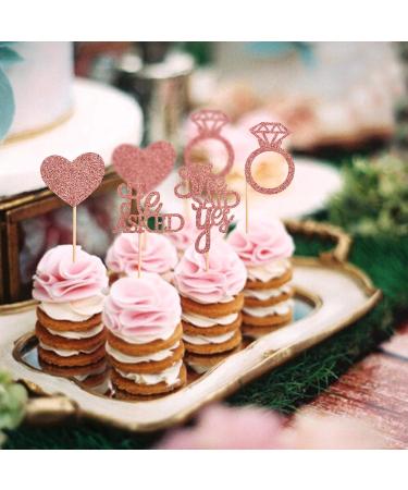 Unimall 48PC Rose Gold Glitter Cupcake Toppers | Diamond Ring & Heart Cake Picks for Weddings Engagements & Bachelorette Parties - Multi-Color Decorations - Buy Online on GoSupps.com