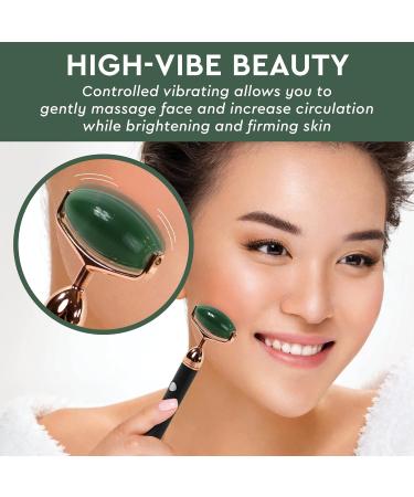 Vibrating Jade Face Roller & Massager - 5 in 1 Rechargeable Tool for Soft Skin & Relaxation | Soothes Puffy Eyes - Green Quartz Beauty Set - Buy Online on GoSupps.com
