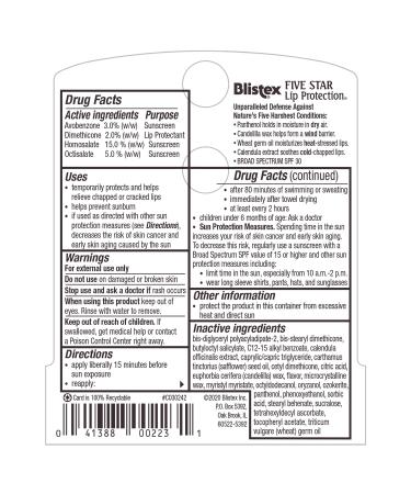 Blistex Five Star Lip Protection Balm - SPF 30 Wind & Water-Resistant Hydrating Relief for Chapped Lips - 0.15 Oz - Buy Online on GoSupps.com