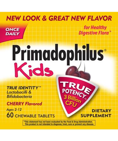 Nature's Way Primadophilus Kids Probiotic - Cherry Chewable Tablets for Ages 2-12 | 60 Count - Buy Online on GoSupps.com